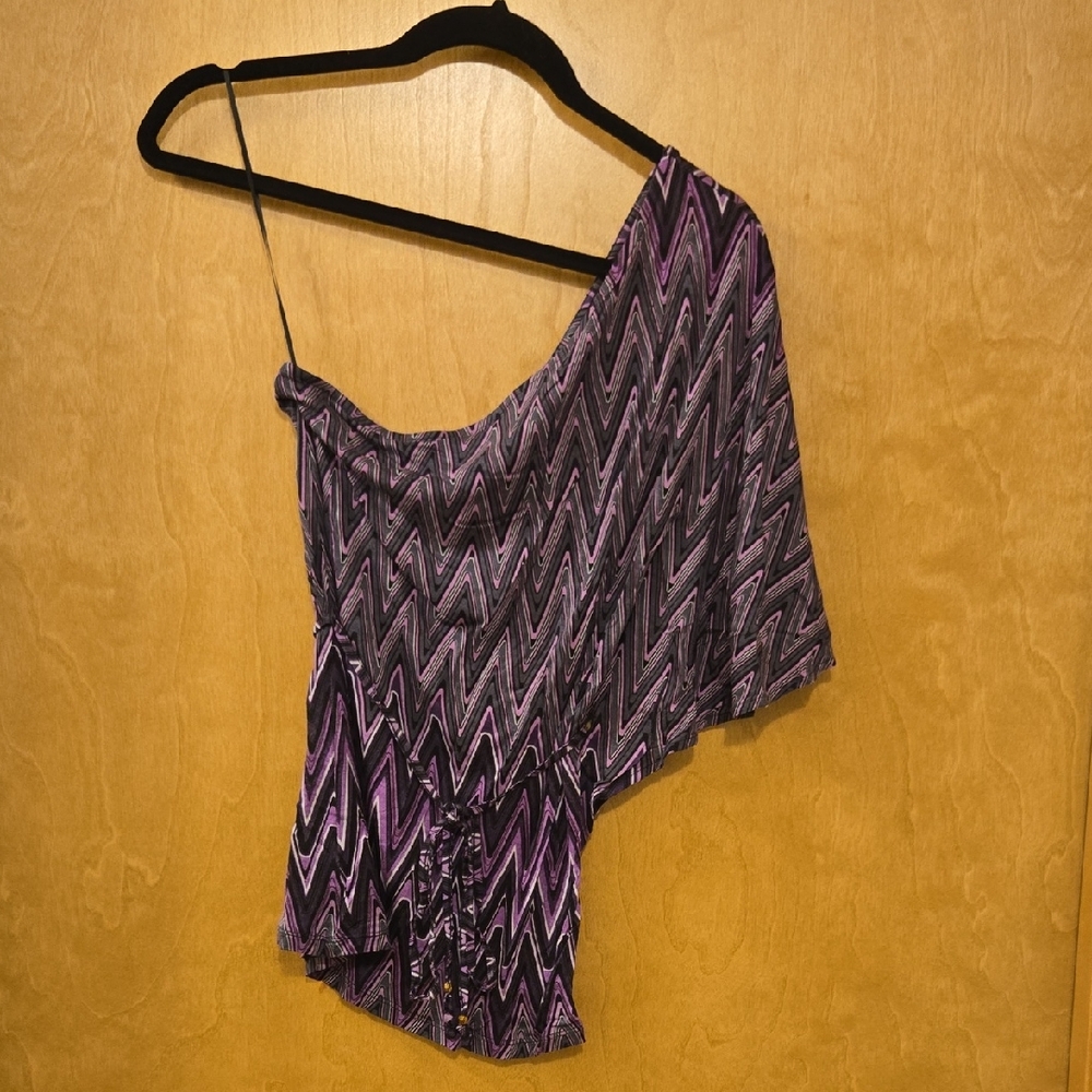 Express Purple and Black One Shoulder Tank Top